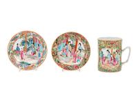 Three Chinese Rose Medallion Porcelain Articles