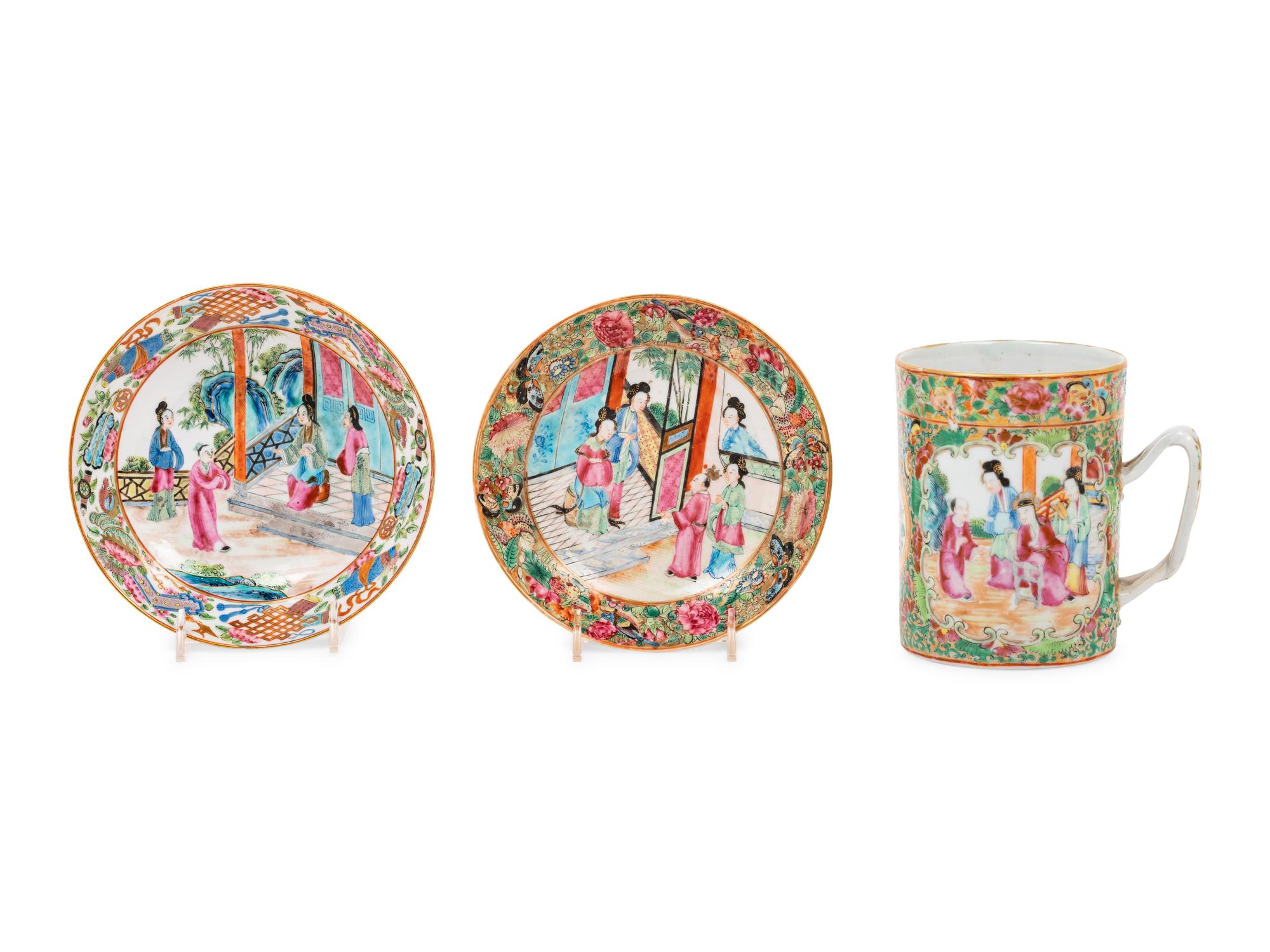Three Chinese Rose Medallion Porcelain Articles