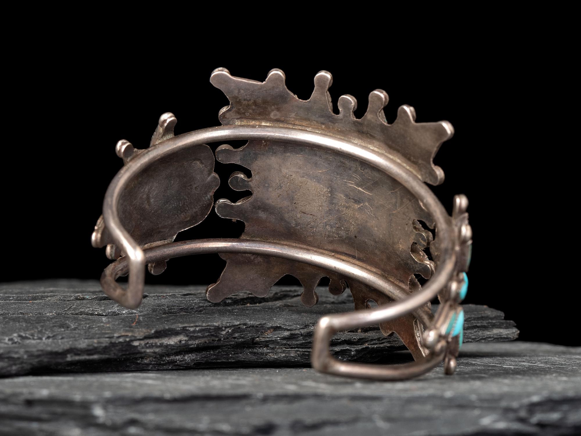 Zuni Silver and Turquoise Cluster Cuff Bracelet