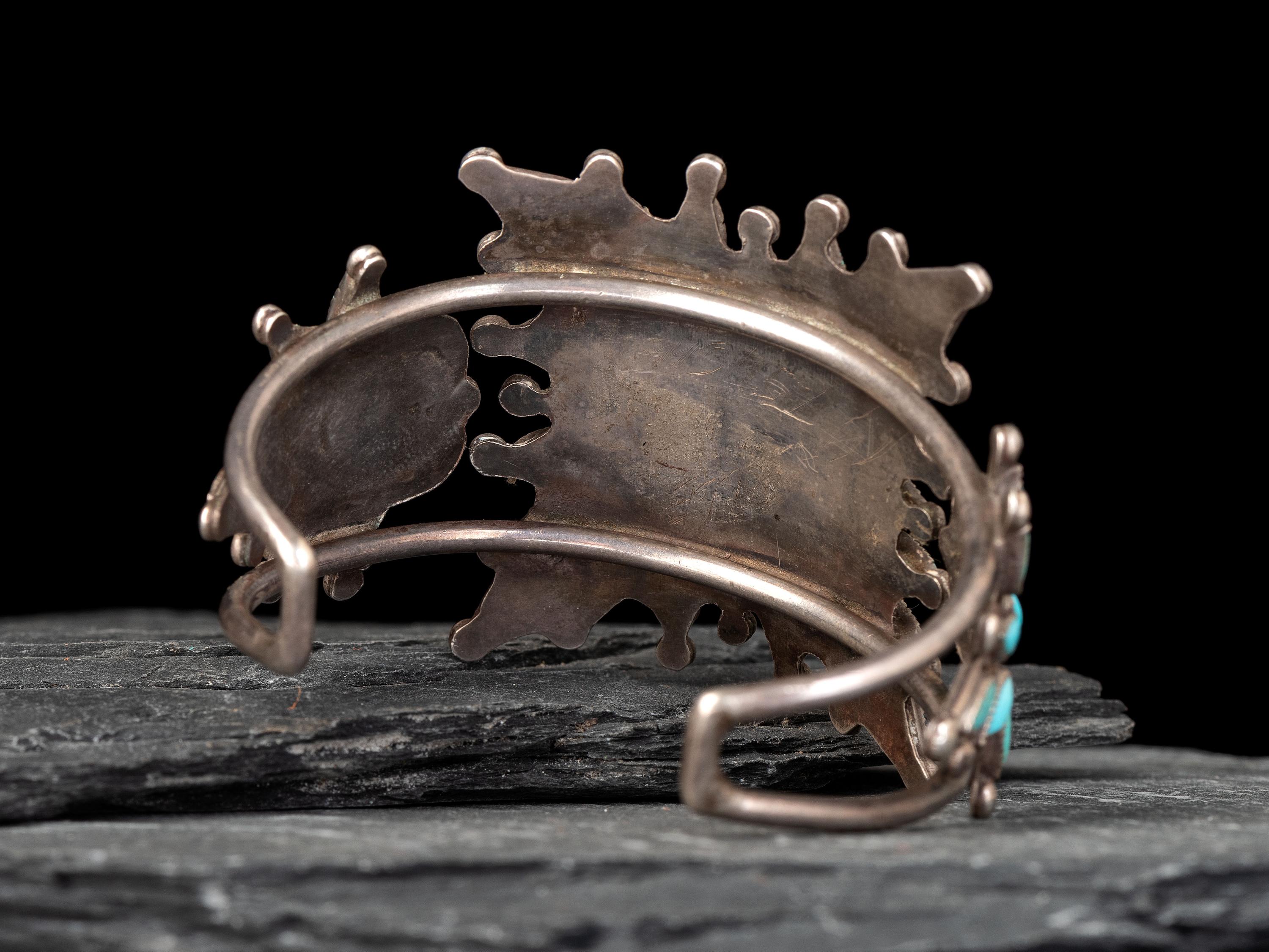 Zuni Silver and Turquoise Cluster Cuff Bracelet