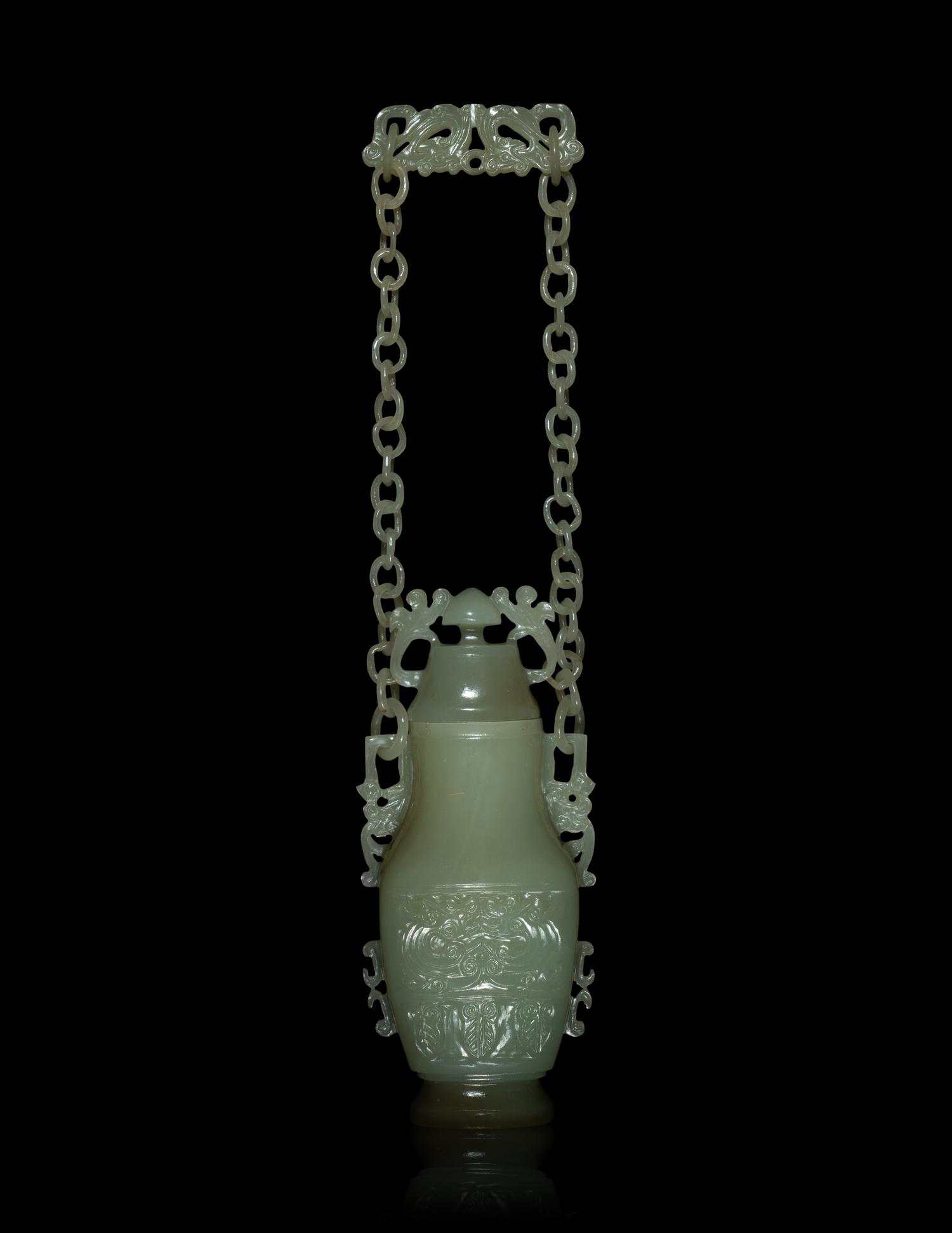A Chinese Serpentine Baluster Vase and Cover
