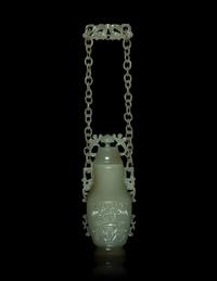 A Chinese Serpentine Baluster Vase and Cover