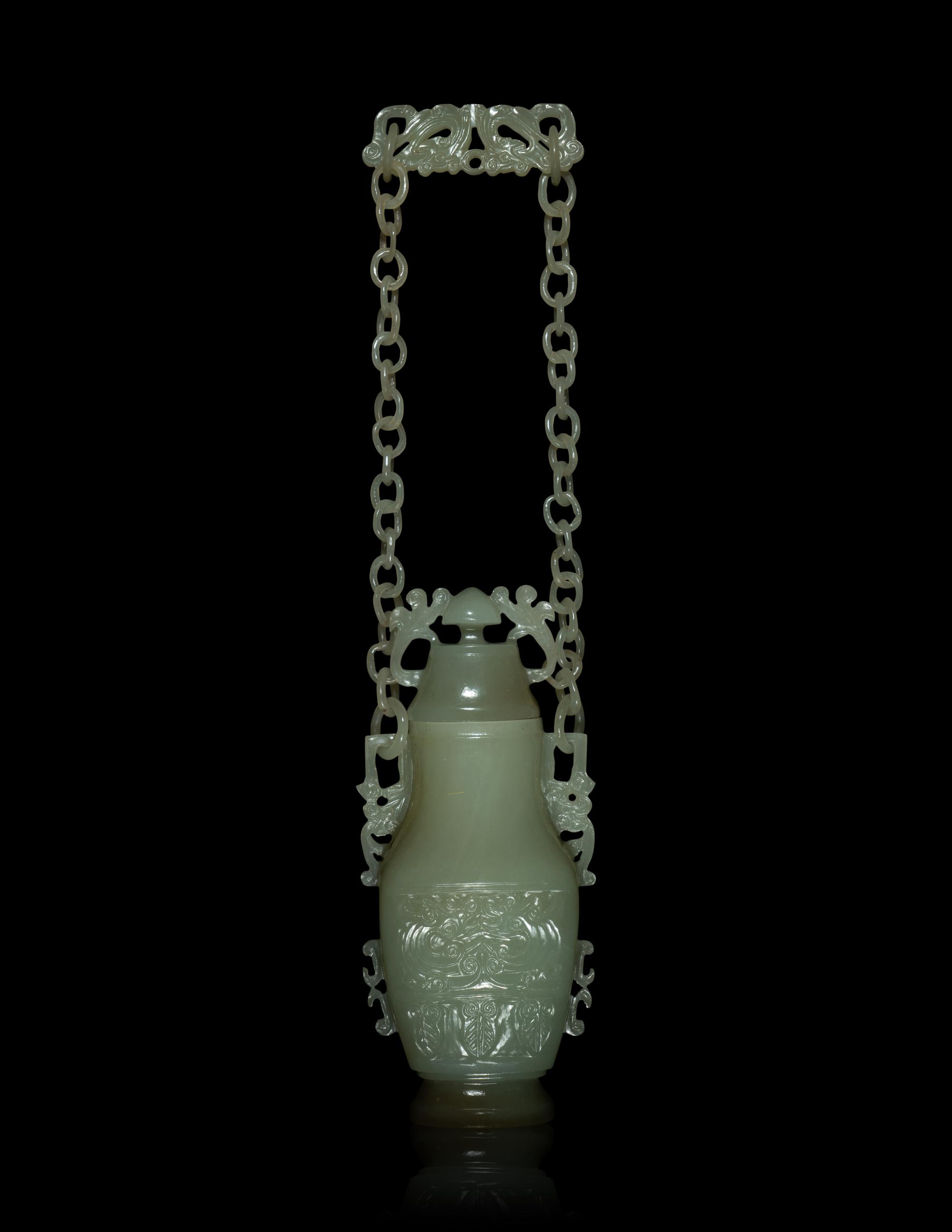 A Chinese Serpentine Baluster Vase and Cover
