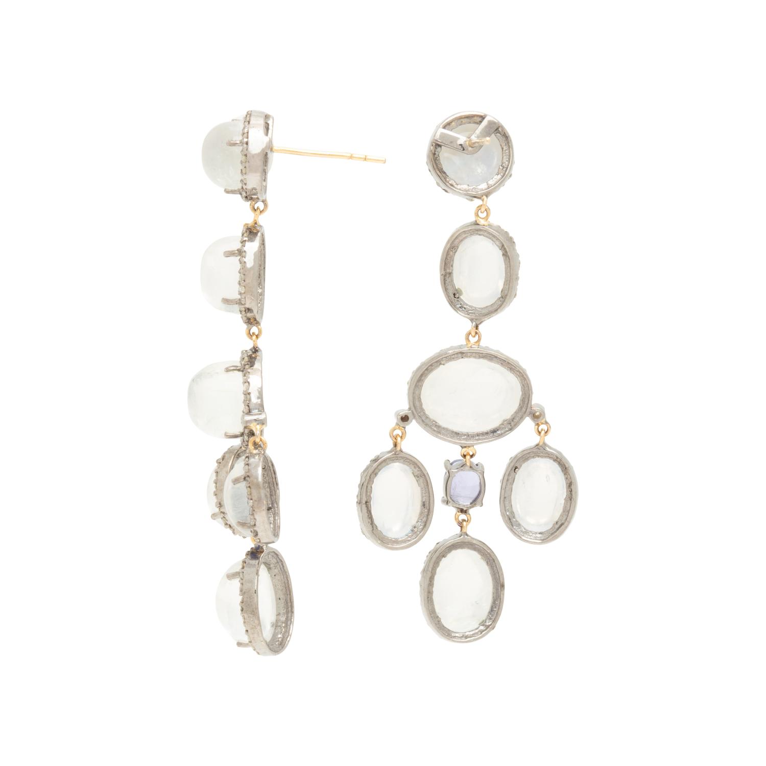 MOONSTONE, TANZANITE AND DIAMOND EARRINGS
