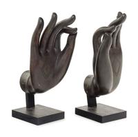 A Large Pair of Chinese Lacquered Bronze Buddha Hands