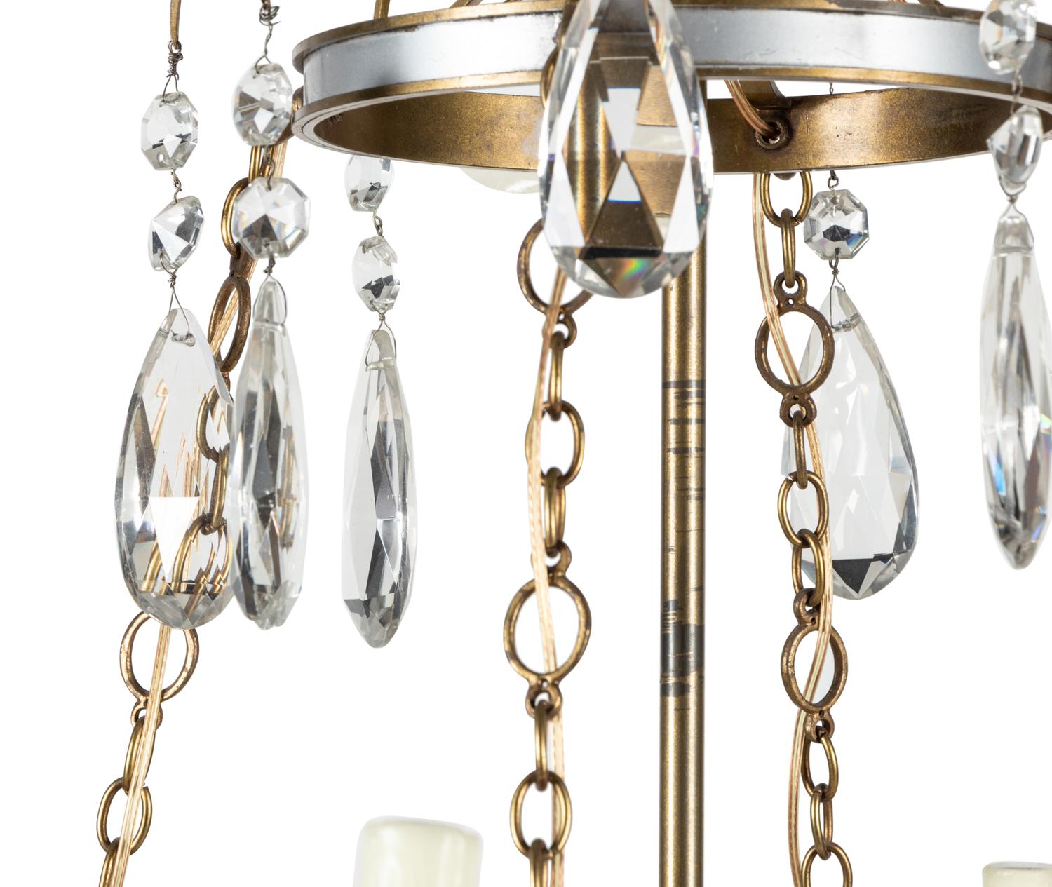 A French Brass and Glass Twelve-Light Chandelier with a Bell-Form Lantern