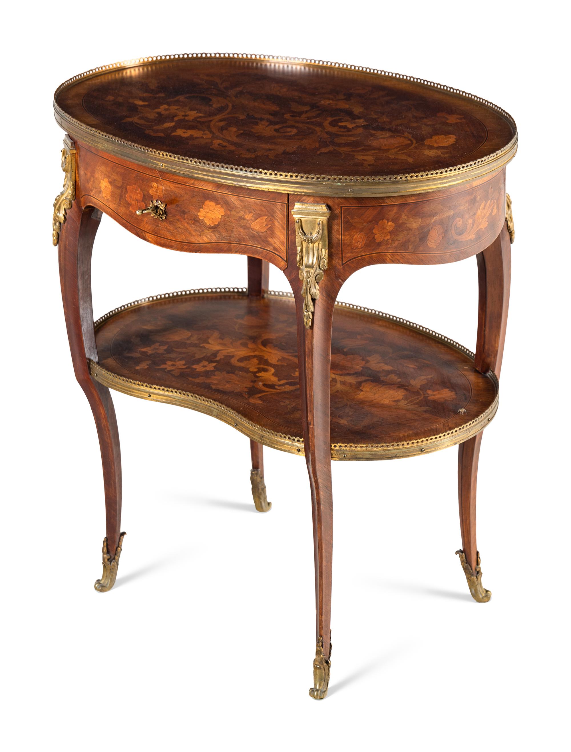 A Louis XV Style Gilt Bronze Mounted Marquetry Side Table