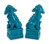 A Pair of Chinese Turquoise-Glazed Pottery Figures of Fu-Lions