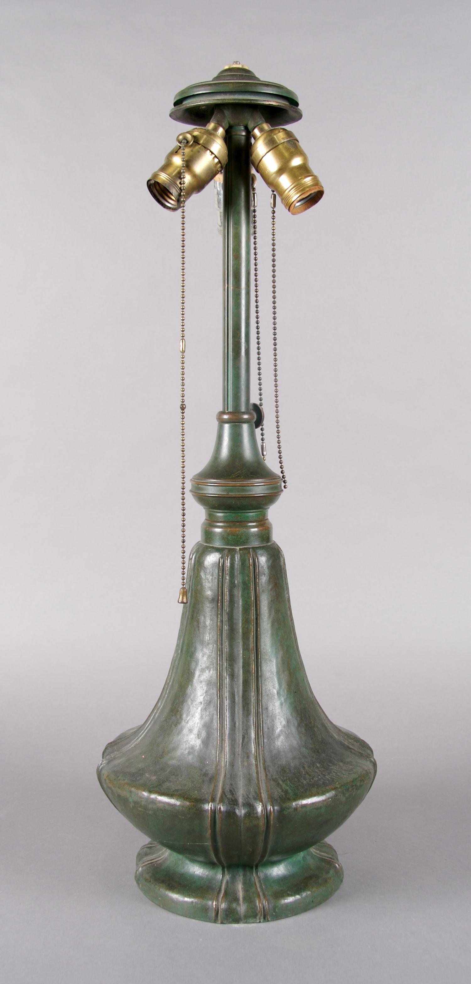 An American Bronze Lamp Base, Bradley and Hubbard, Height 28 1/2 inches.