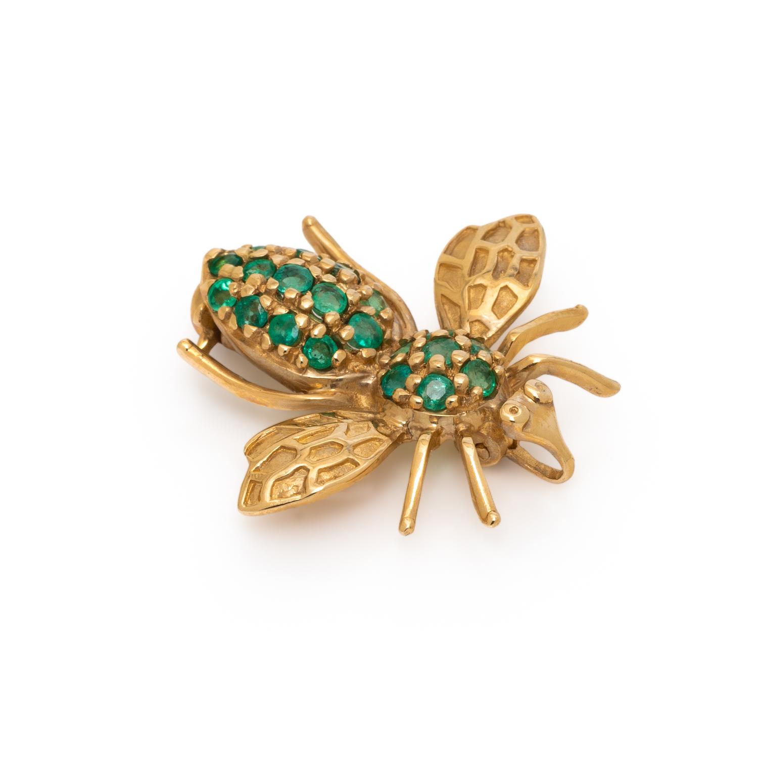 EMERALD AND YELLOW GOLD BEE PIN