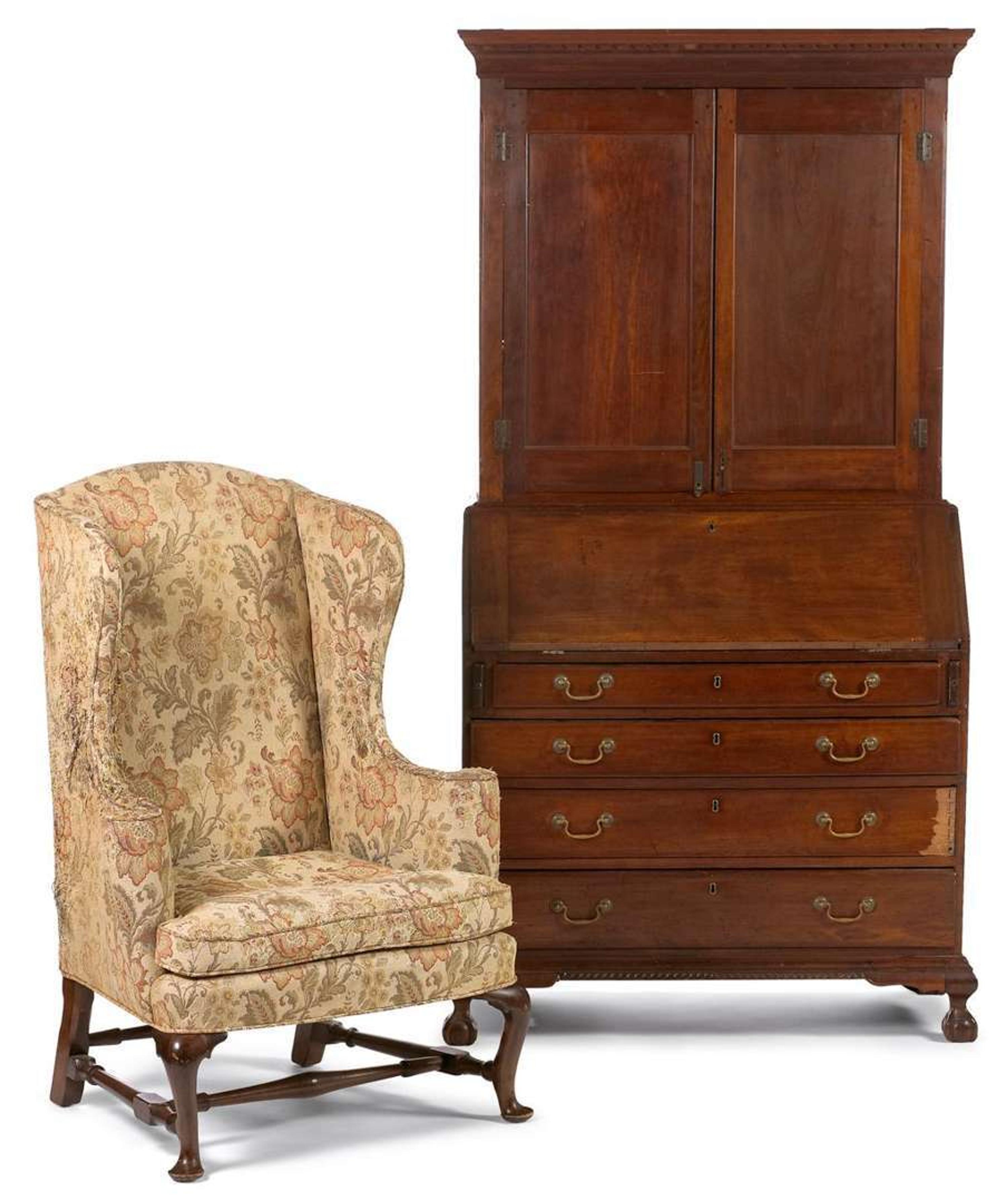 Queen Anne mahogany easy chair probably massachusetts, 18th century
