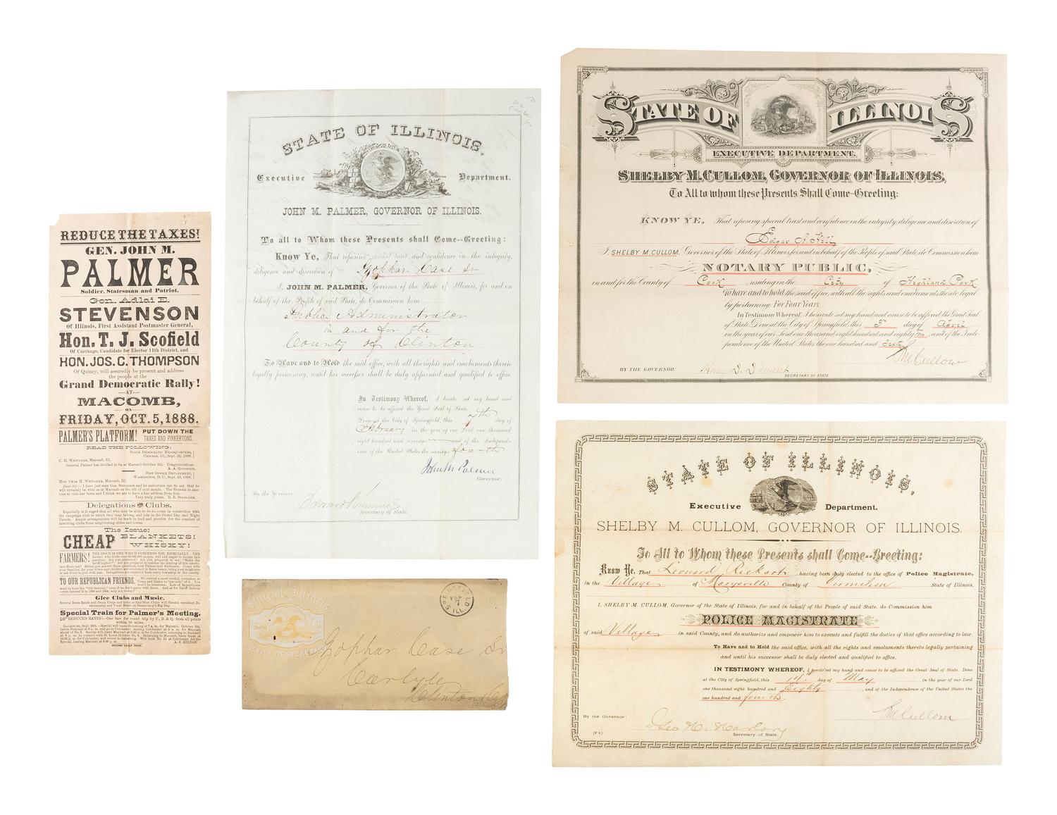 [ILLINOIS]. A large group of documents SIGNED by post-Civil War governors of Illinois.