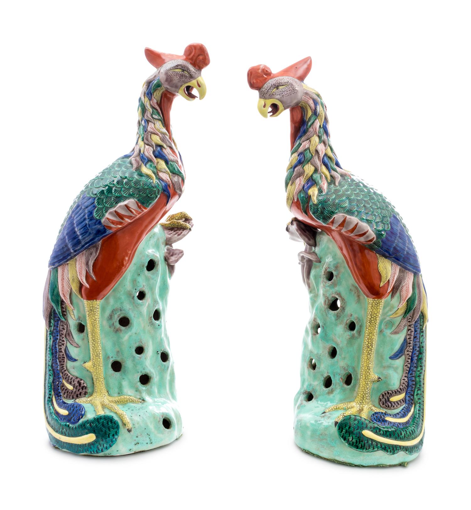 A Pair of Chinese Export Porcelain Phoenix Birds — 20TH CENTURY