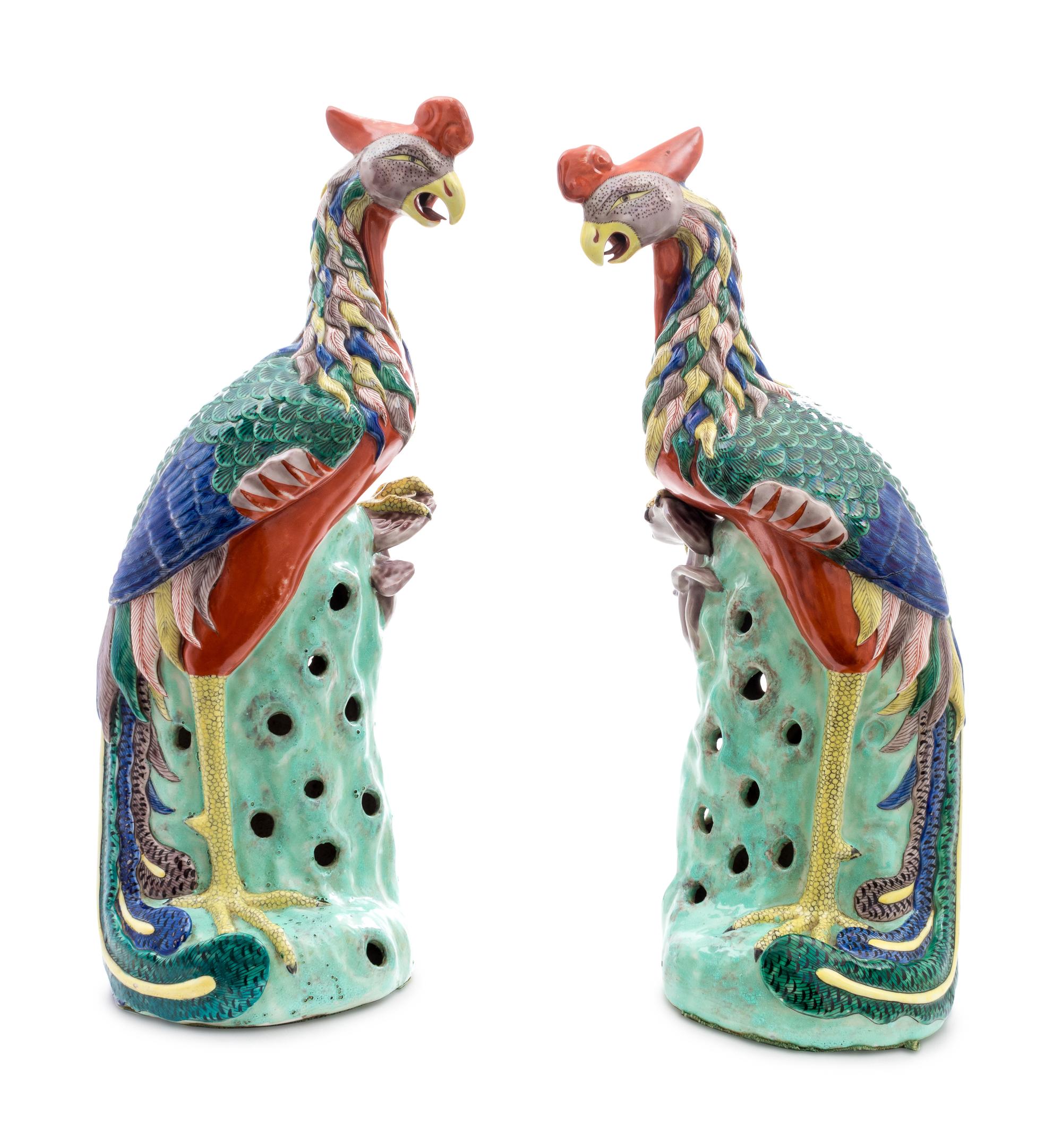 A Pair of Chinese Export Porcelain Phoenix Birds — 20TH CENTURY