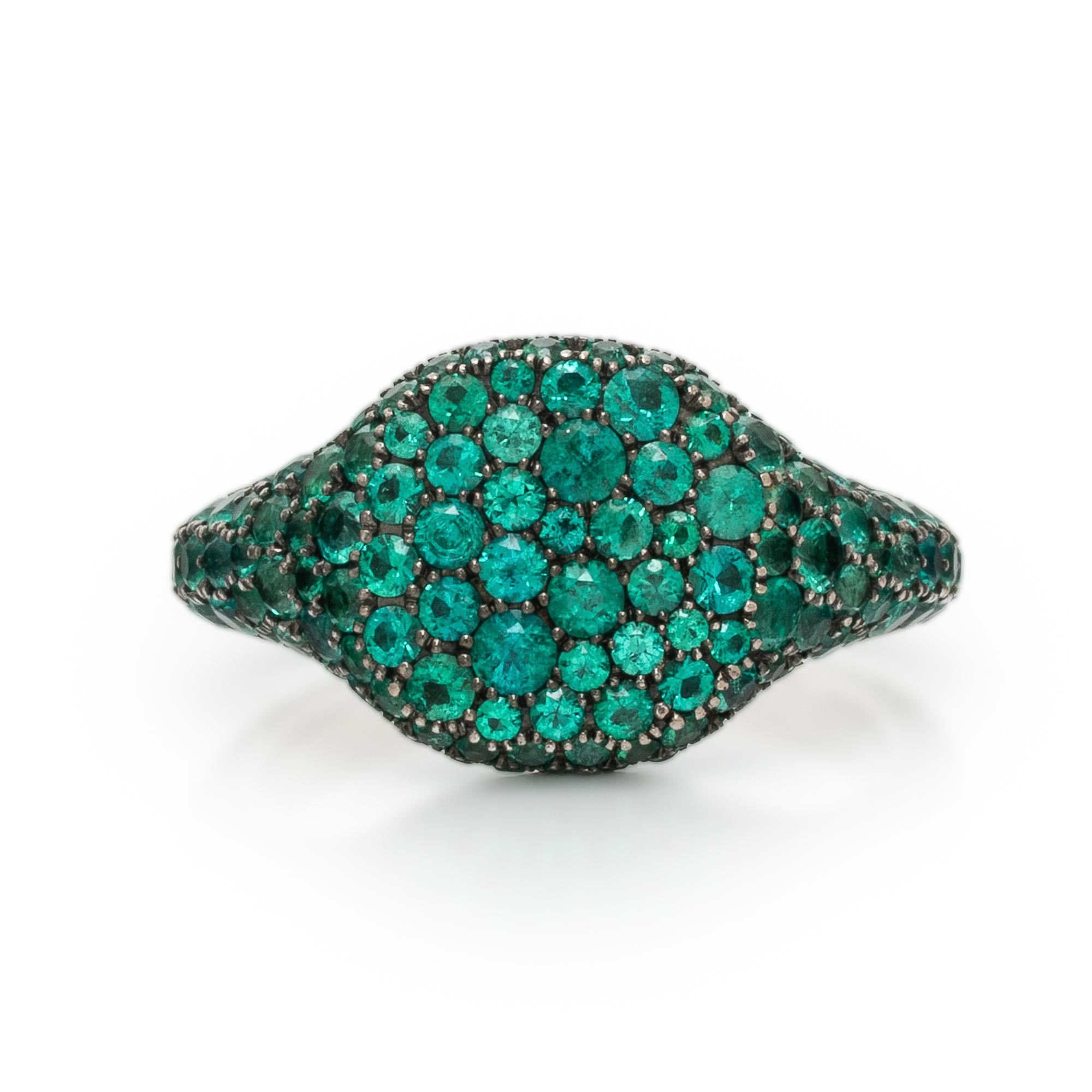 David Yurman, 'Petite Pavé,' Emerald and Blackened Gold Ring
