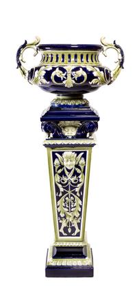 A Majolica Jardiniere and Pedestal Height 54 1/4 inches. — LATE 19TH CENTURY