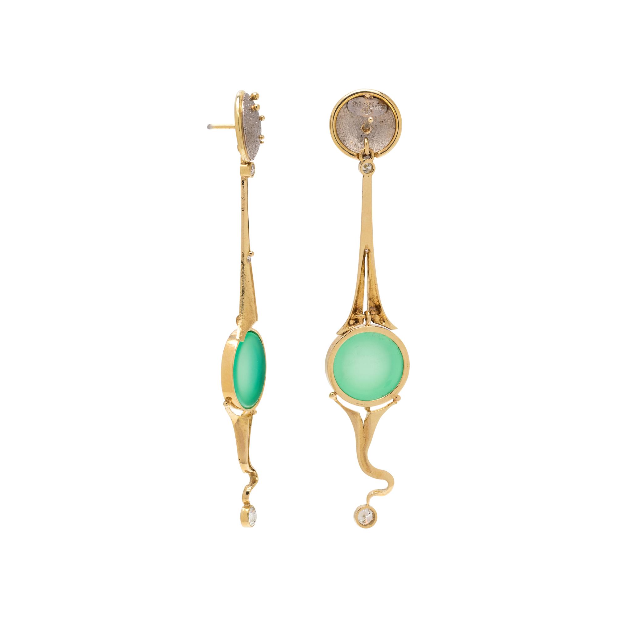 RICHARD KIMBALL, YELLOW GOLD, CHRYSOPRASE AND DIAMOND EARRINGS