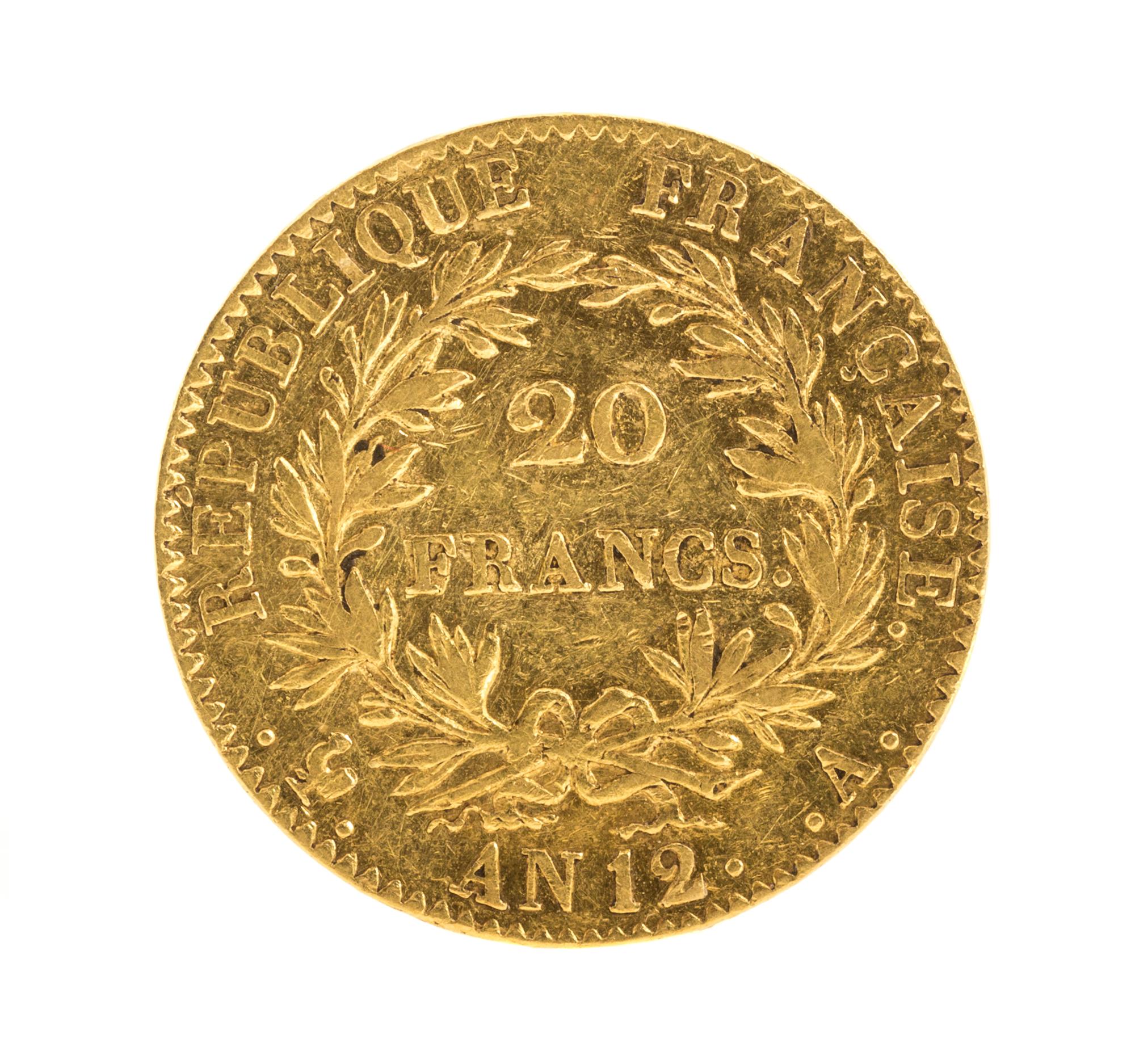 France Consulate (1803 CE), Gold 20 Franc — Gold 20 Franc - An 12 'A'