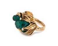 BRUTALIST, SYNTHETIC EMERALD AND DIAMOND RING