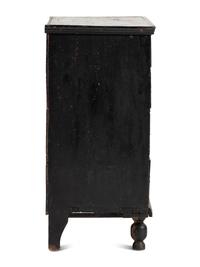 A William and Mary Black Painted Maple and Pine Chest of Drawers