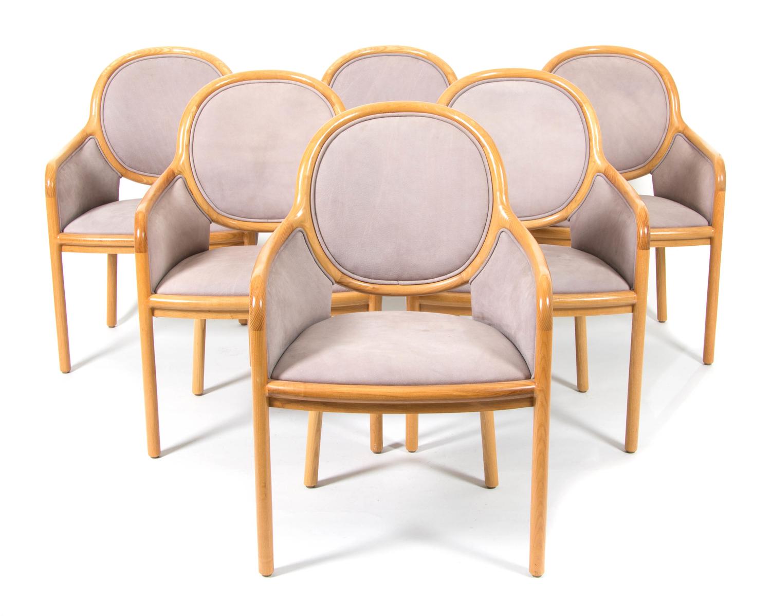 A Set of Six Brickell Dining Chairs Height 35 x width 23 x depth 21 inches.