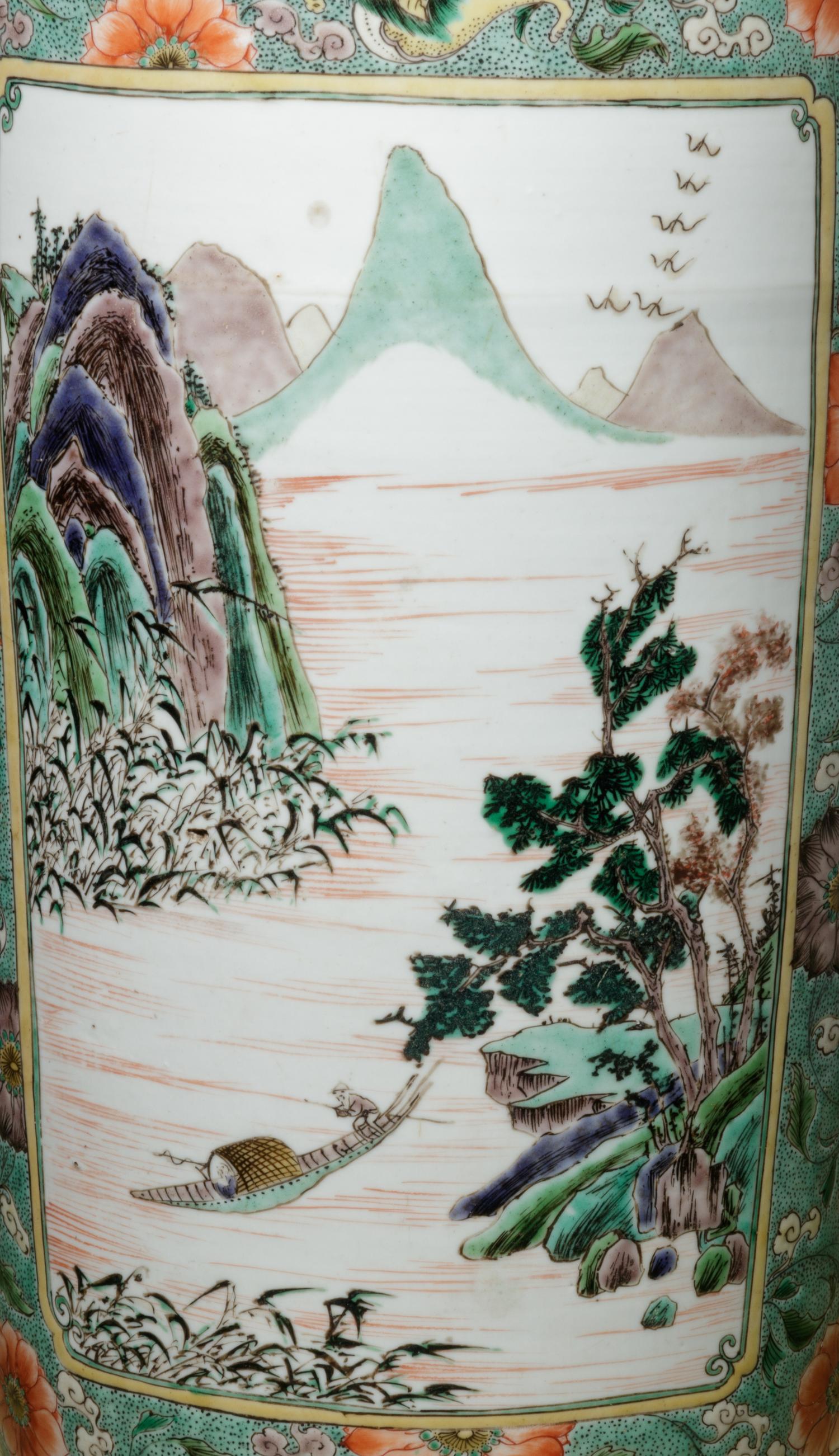 A Famille Verte Porcelain Rouleau Vase