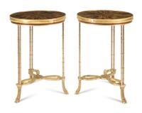 A Pair of French Neoclassical Style Gilt Bronze and Tiger's Eye Guéridons
