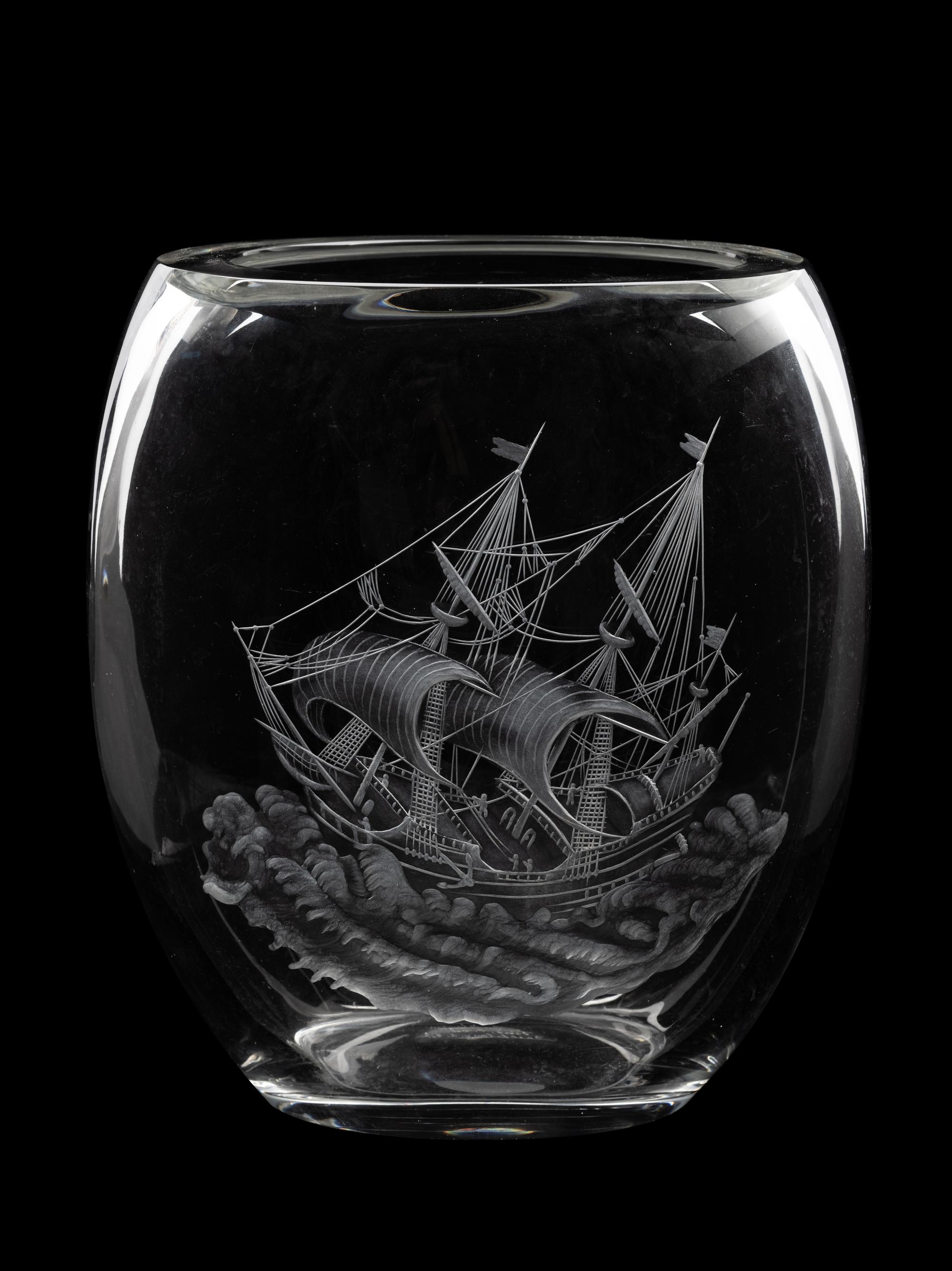 A Val St. Lambert Etched Glass Vase