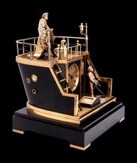 A French Gilt and Patinated Bronze and Marble Industrial Quarterdeck Automaton Clock, Andre Romain Guilmet