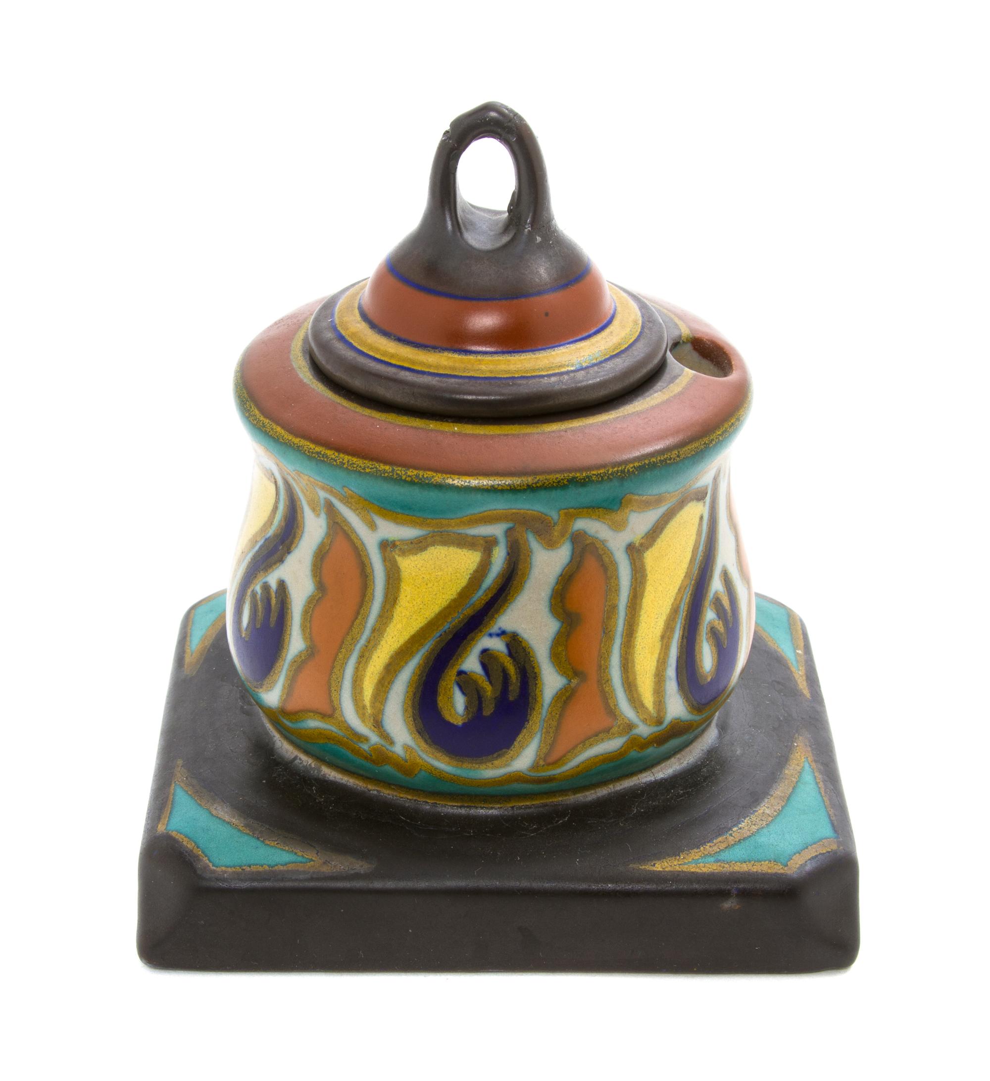 A Gouda Pottery Inkwell, Height 4 1/8 inches.