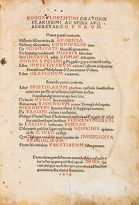BRACCIOLINI, POGGIO. Poggii Florentini Oratoris Clarissimi... Argentinae, 1513. 2 parts in one.