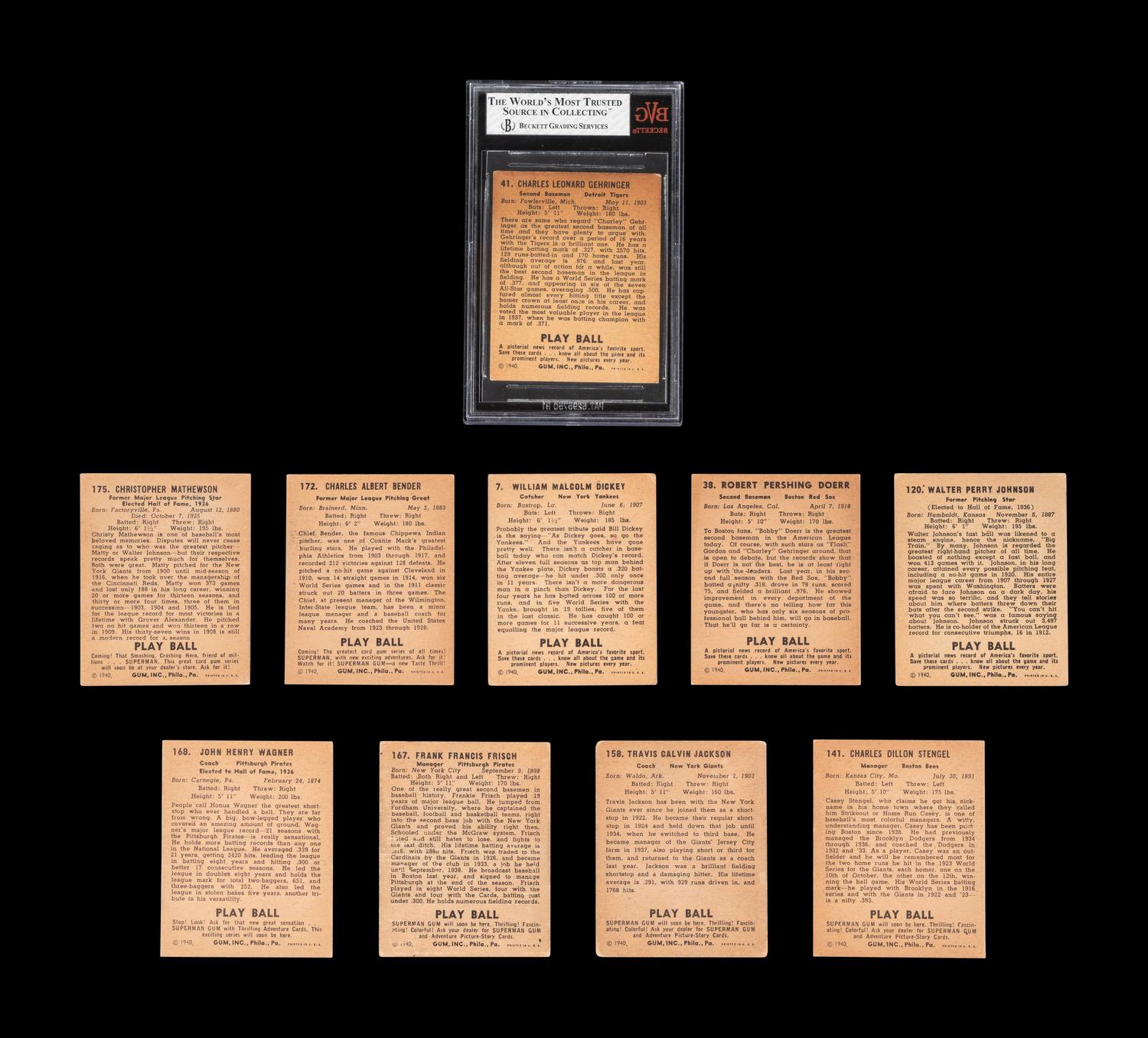A Group of 10 1940 Play Ball Hall of Fame Baseball Cards,