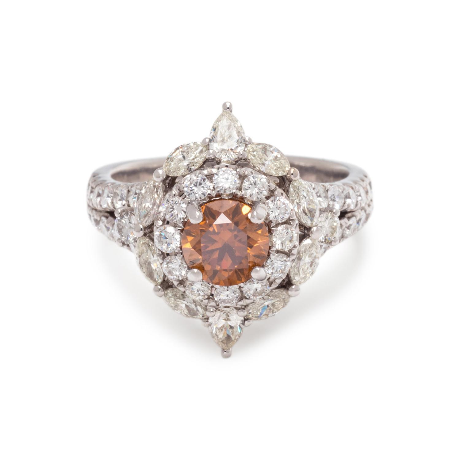 NATURAL FANCY DEEP BROWN-ORANGE DIAMOND AND DIAMOND RING