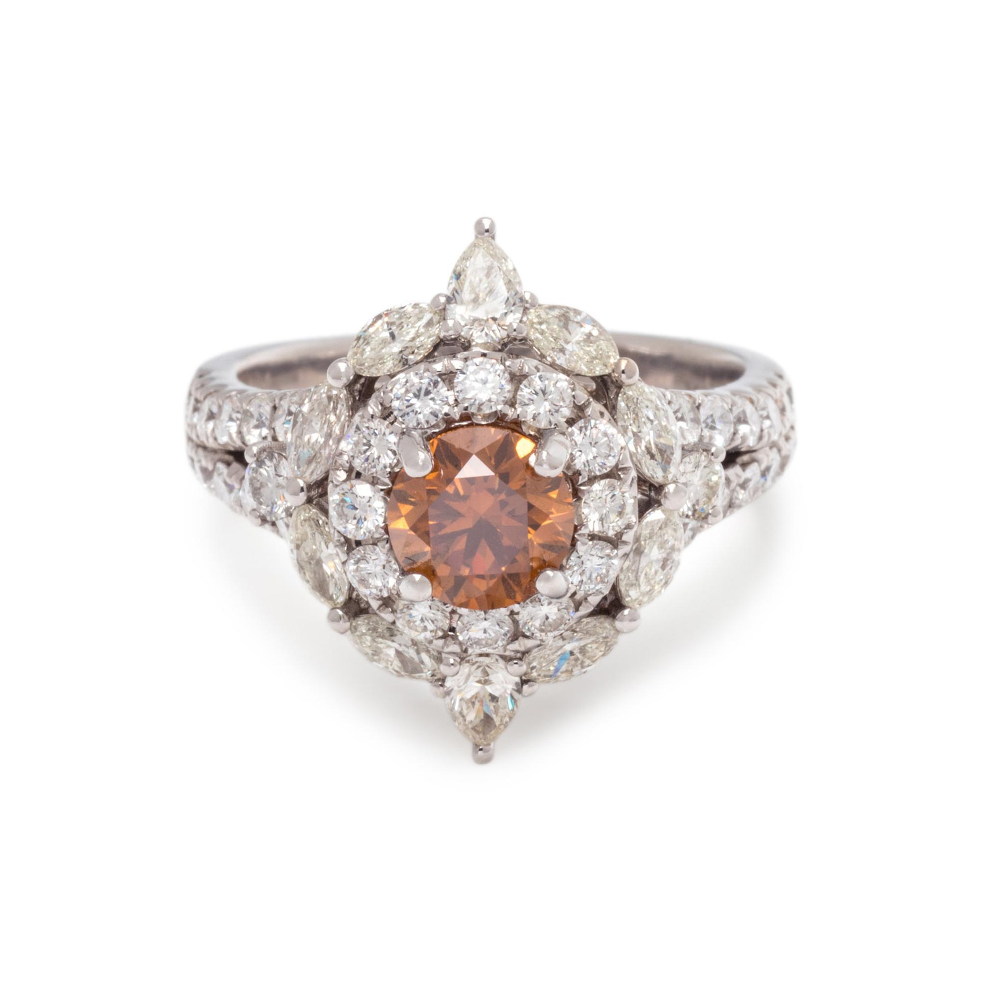 NATURAL FANCY DEEP BROWN-ORANGE DIAMOND AND DIAMOND RING