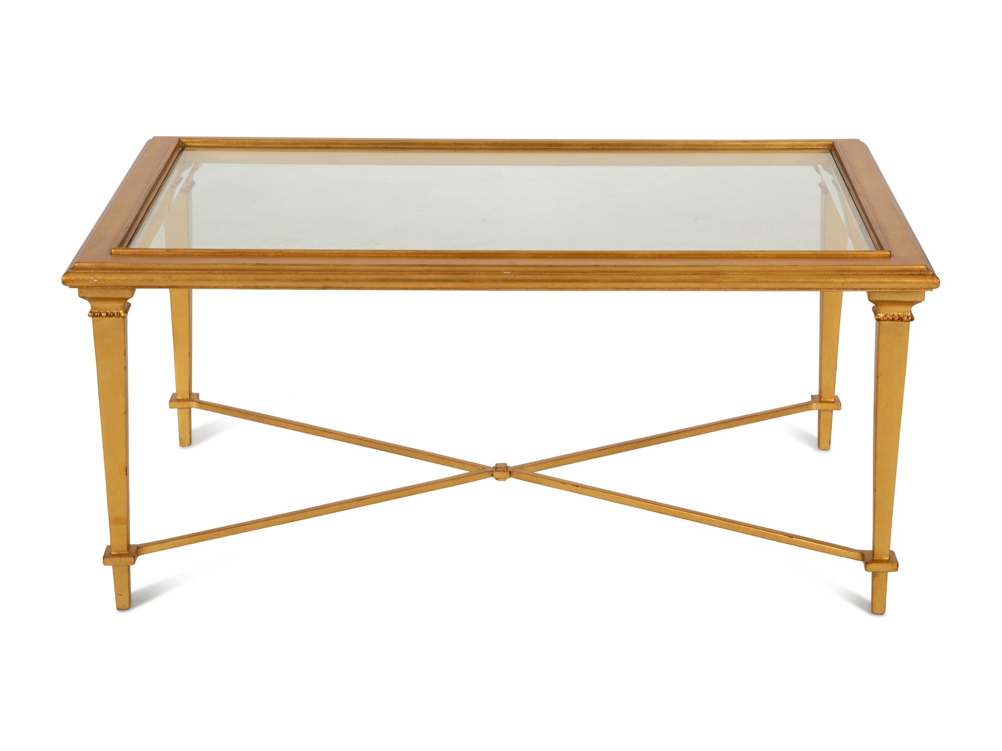 A Neoclassical Style Gilt Painted Coffee Table with Inset Glass Top — 20th Century