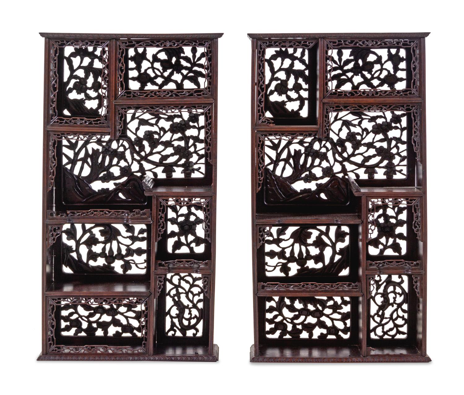 A Pair of Hardwood Displaying Cabinets