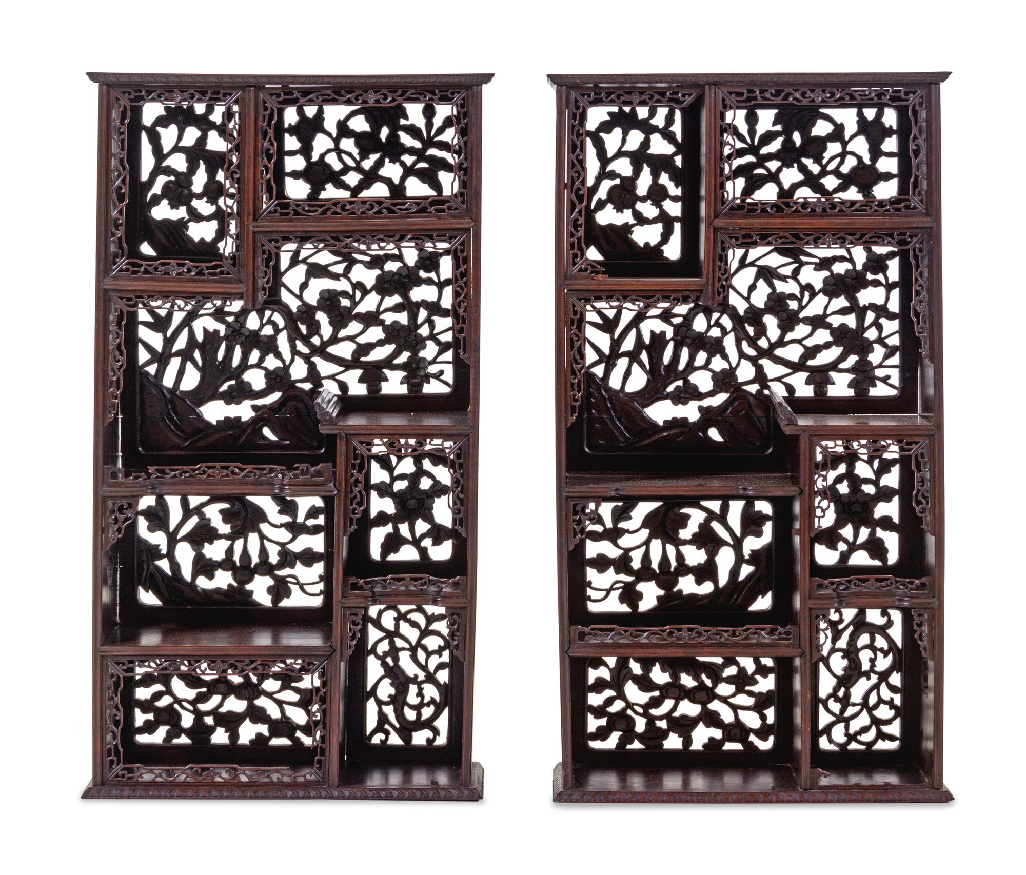 A Pair of Hardwood Displaying Cabinets