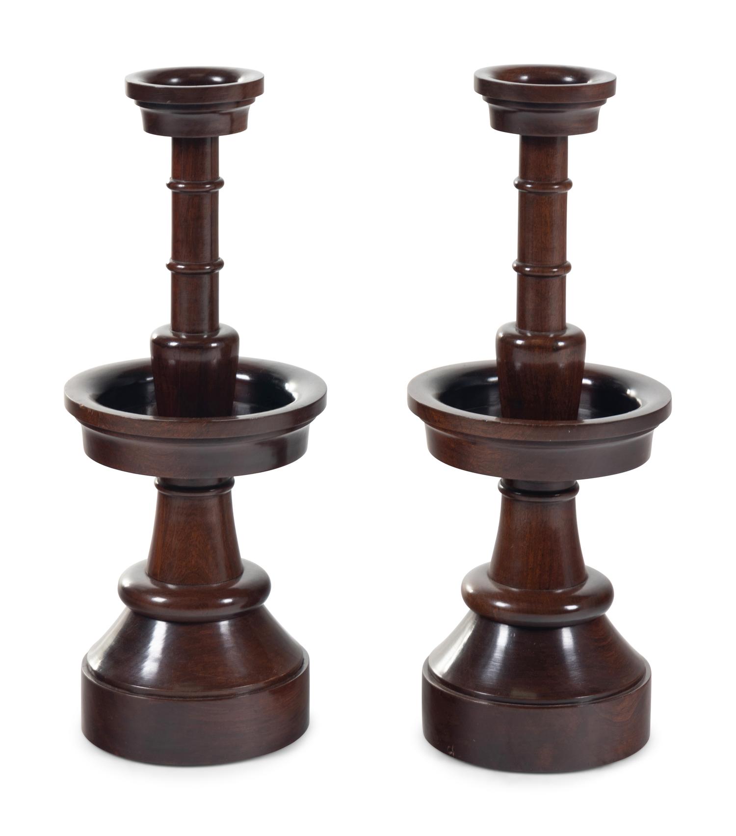 A Pair of Anglo-Indian Turned Wood Altar Candlesticks