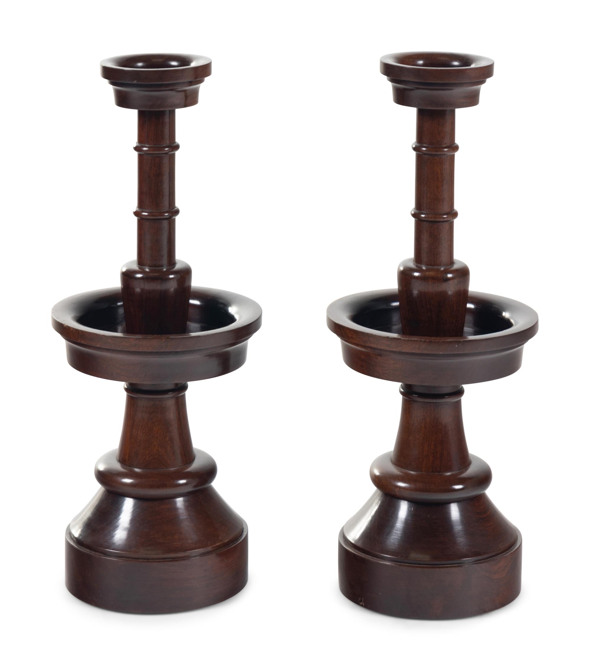 A Pair of Anglo-Indian Turned Wood Altar Candlesticks