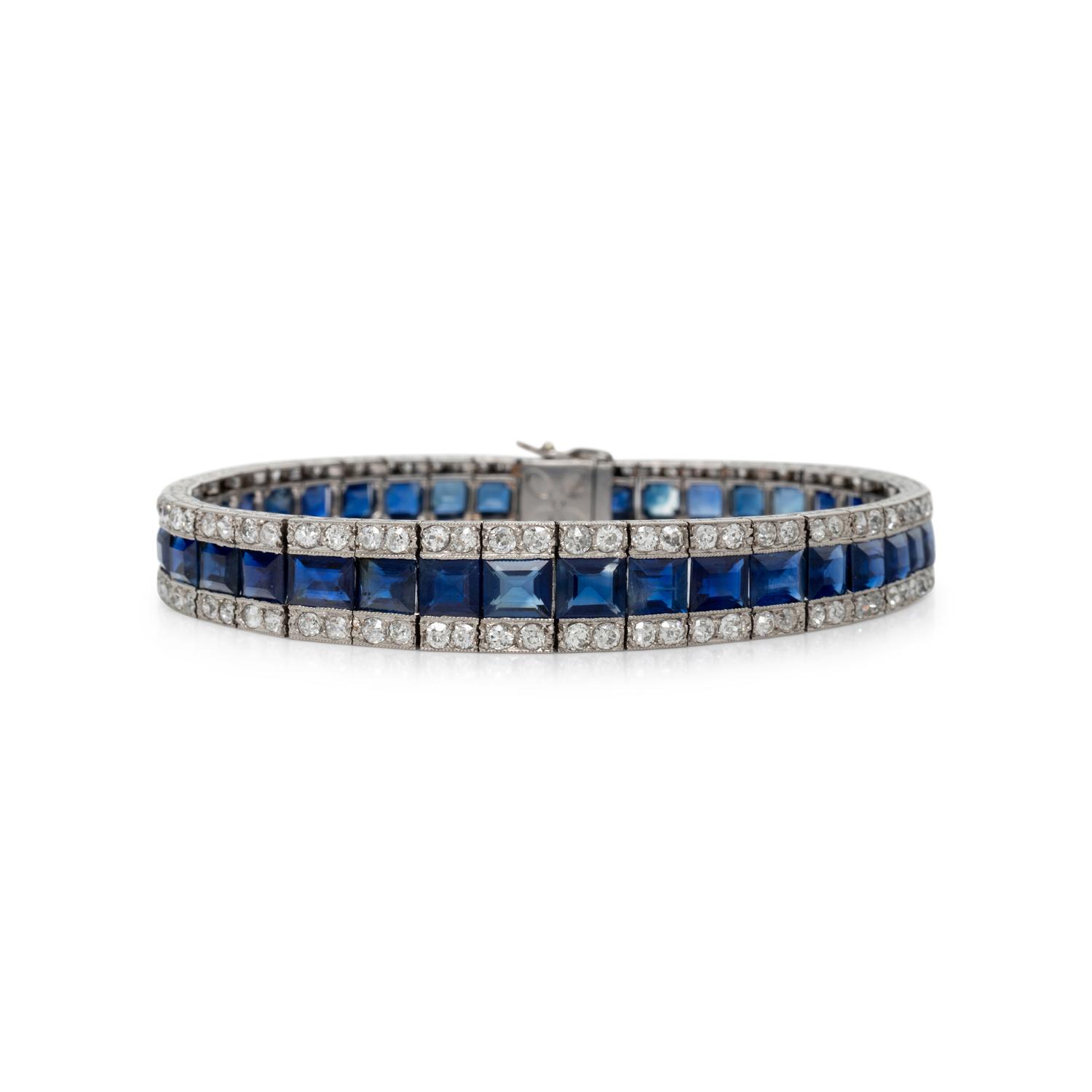 ART DECO, SAPPHIRE AND DIAMOND LINE BRACELET