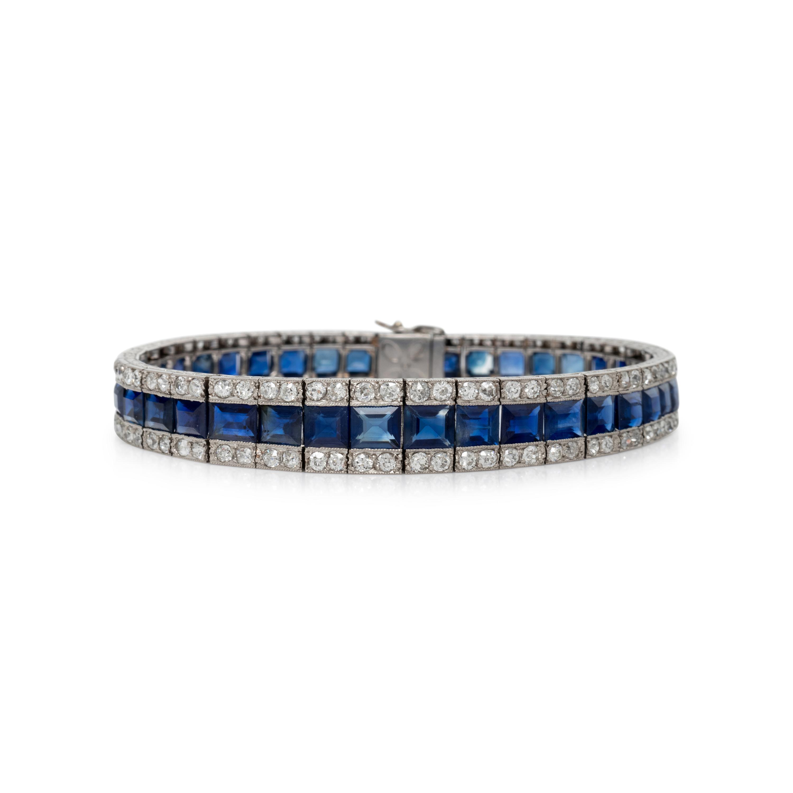 ART DECO, SAPPHIRE AND DIAMOND LINE BRACELET