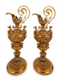 A Pair of Neoclassical Gilt Bronze Ewers