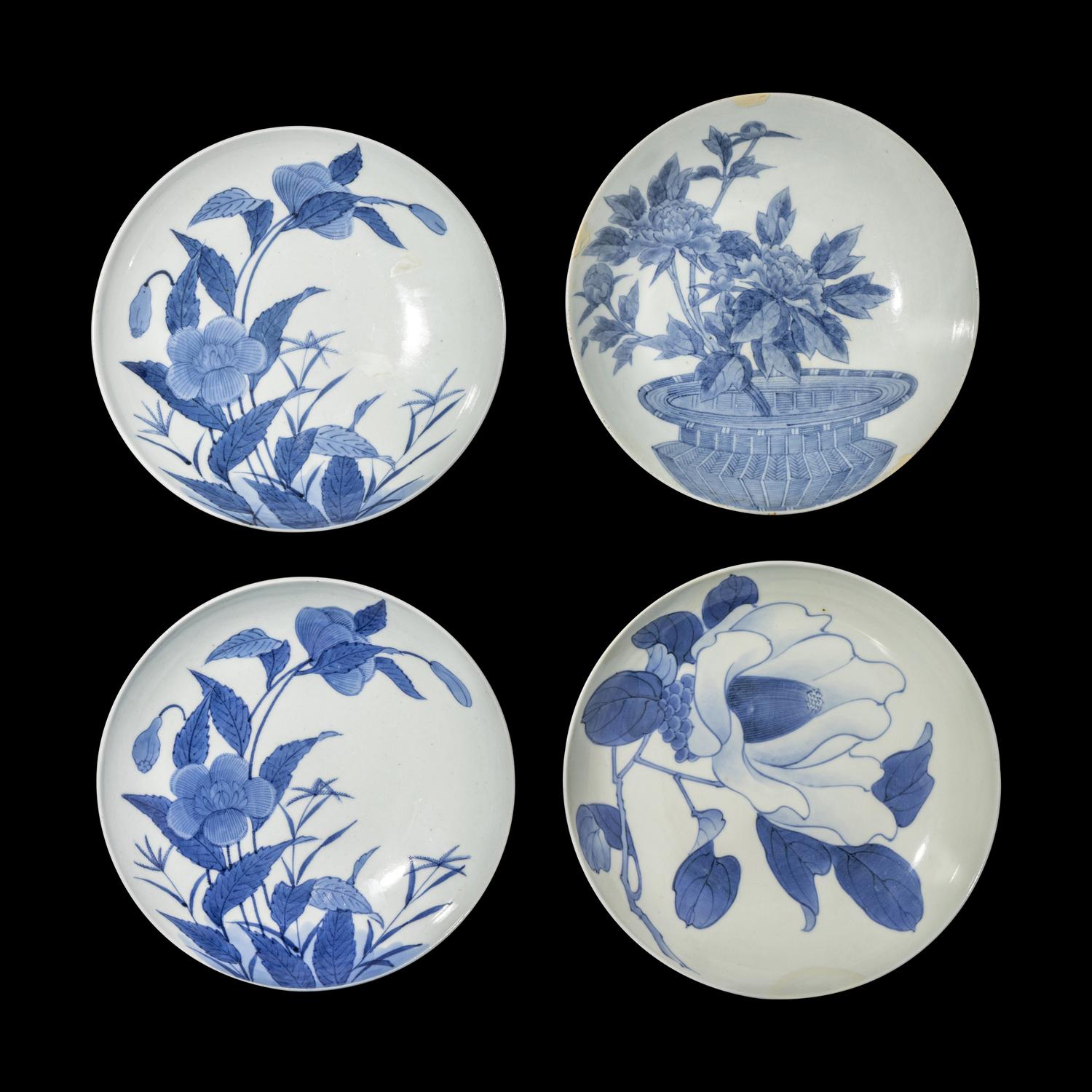 Four Japanese Nabeshima Style Porcelain 'Flowers' Plates, Edo Period