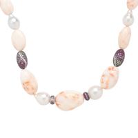 Coral, Cultured Pearl, and Multigem Beaded Necklace