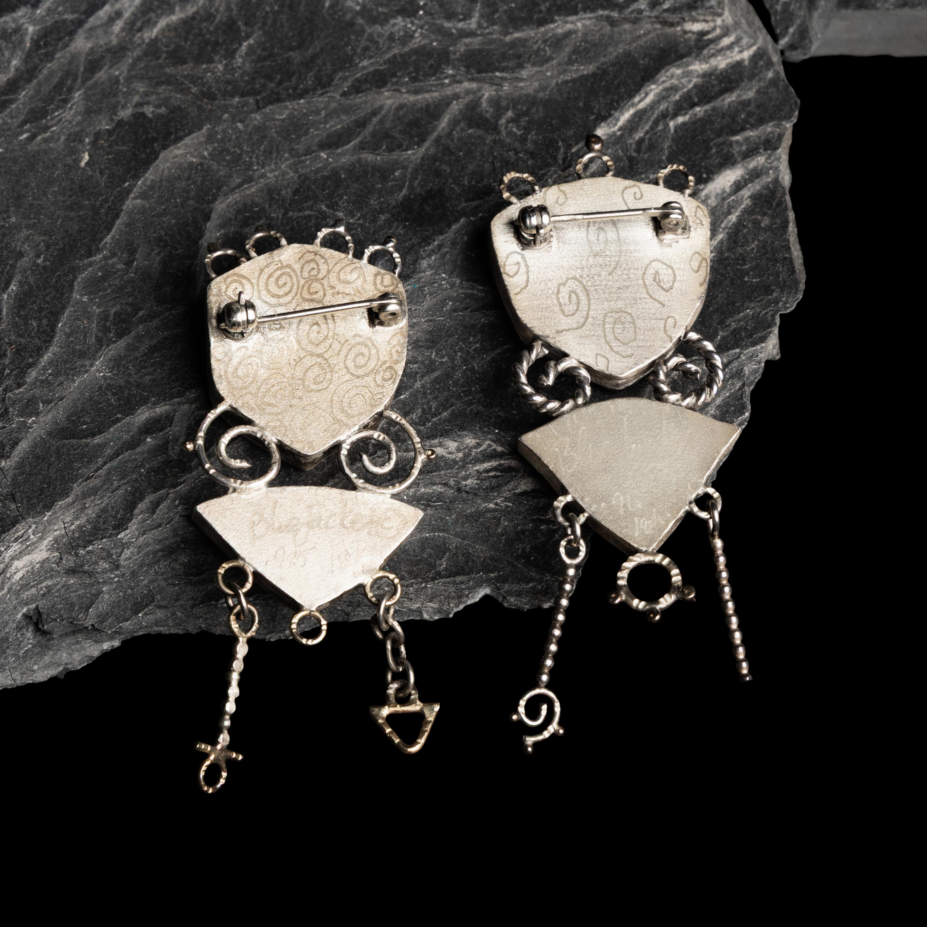 Shawn Blue Jacket (Shawnee, b. 1962) — Sterling Silver and Tourmaline Pins with Gold Accents