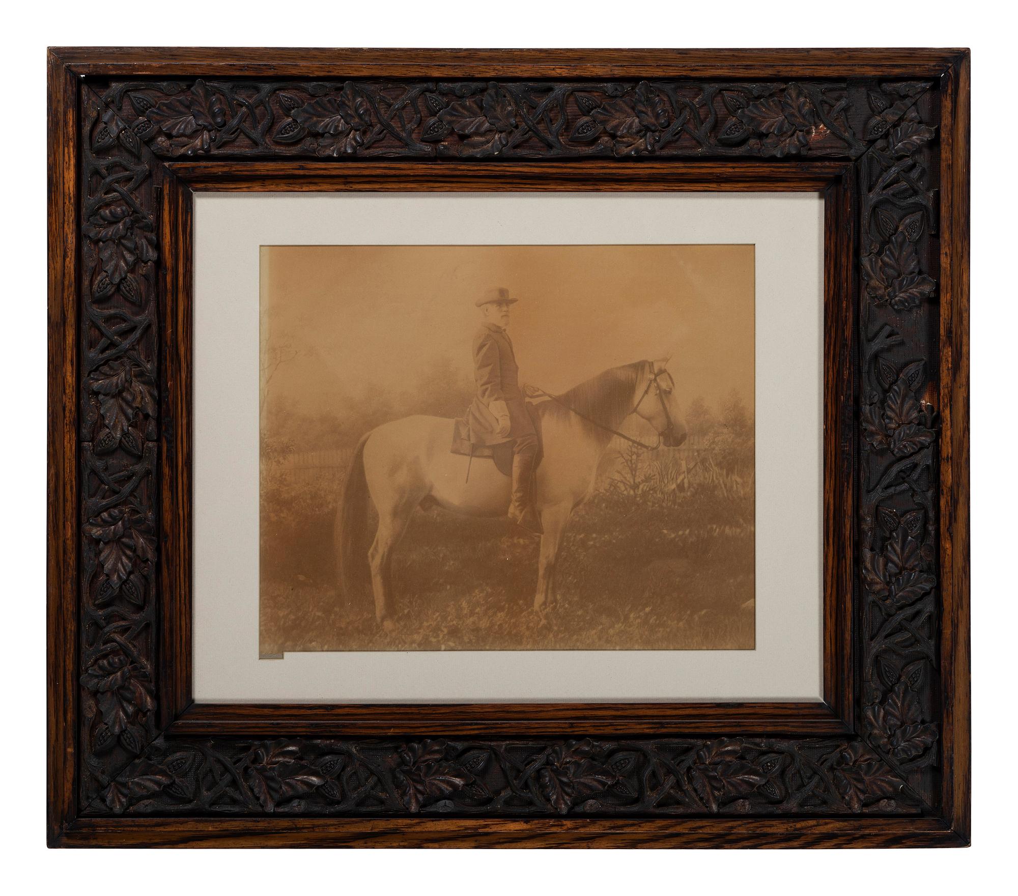 LEE, Robert E. (1807-1870). Oversize albumen photograph of Lee astride Traveller. [Lexington, VA]: Michael Miley, [September 1866].