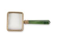 A Fabergé Silver-Gilt and Carved Nephrite Jade Magnifying Glass