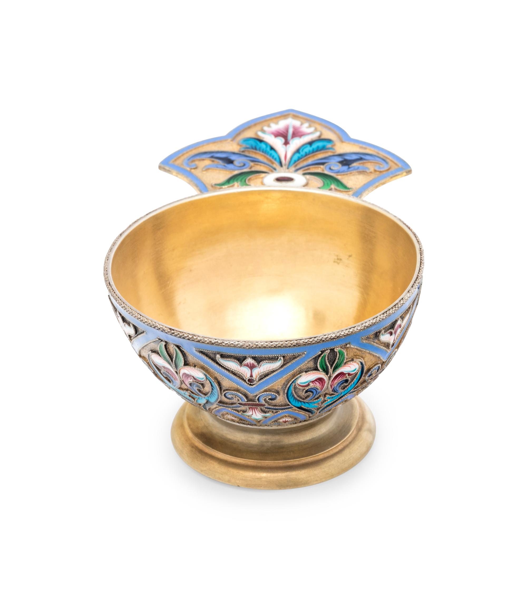 A Russian Silver-Gilt and Shaded Enamel Charka