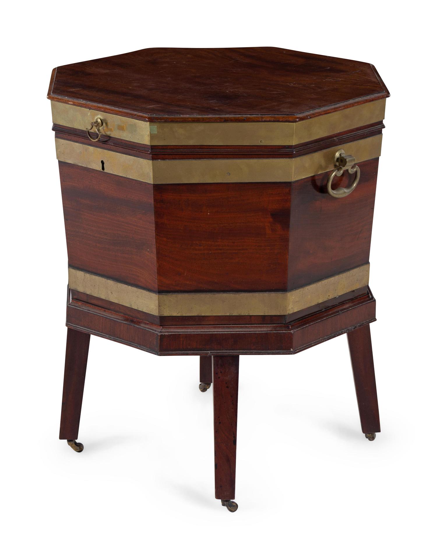 A George III Brass Banded Mahogany Cellarette