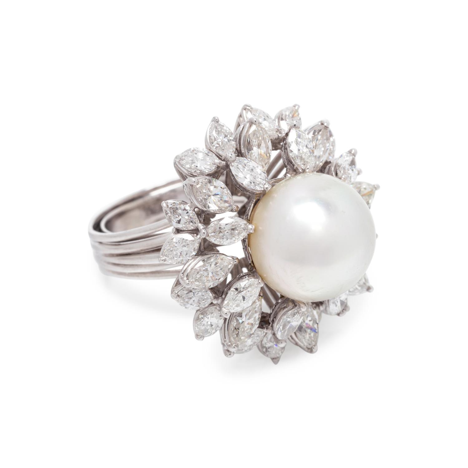 CULTURED SOUTH SEA PEARL AND DIAMOND RING